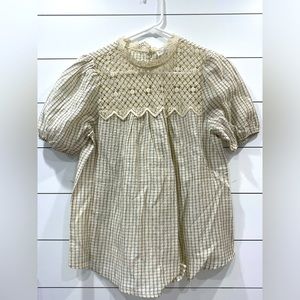 Bubble sleeve plaid print blouse